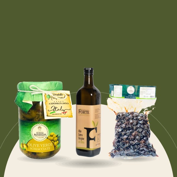 Oliwa, oliwki i ocet: olive verdi schiacciate, olive nere secche i oliwa extra vergine Gianfranco Forte – włoskie produkty w eatiamo