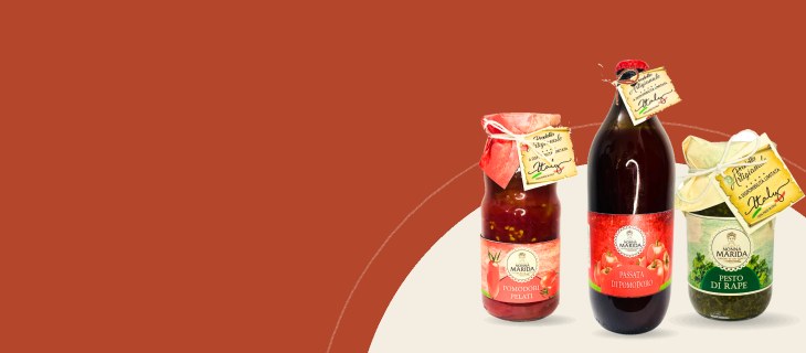 Sosy i przetwory Nonna Marida z Kalabrii: pomodori pelati, passata di pomodoro i pesto di rape